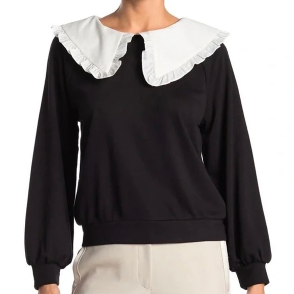 Elodie Tops - 𝅺Elodie Babydoll Black White Sweatshirt